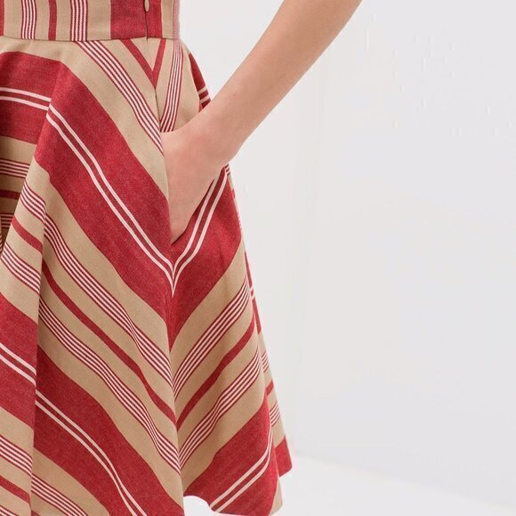 ZARA CIRCLE SKIRT STRIPED RED TAN SIZE XS - Picture 3 of 10